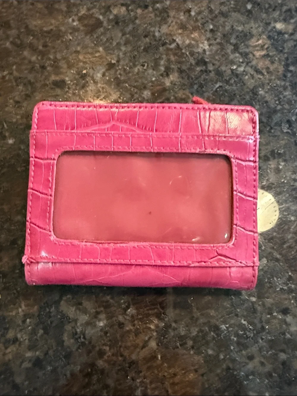 Vintage Pink Croc-Textured Butterfly Snap Wallet - Women